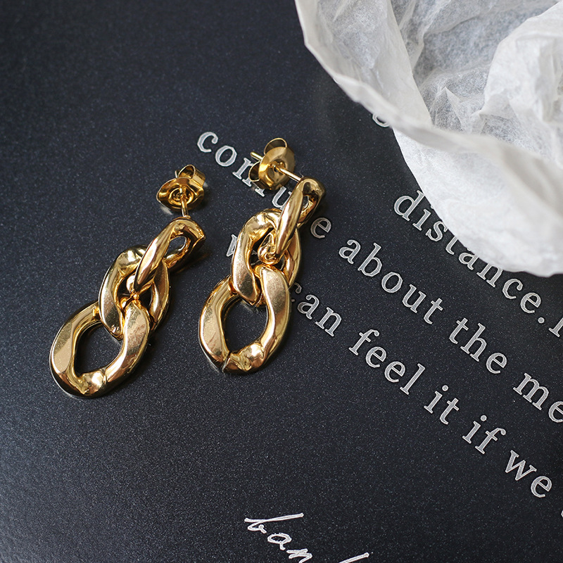 Vintage Chain Gold Heavy Exaggerated Earrings 