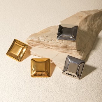 18K Gold-Plated Stainless Steel Concave Convex Square Earrings 