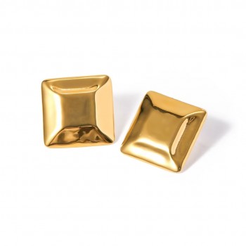 18K Gold-Plated Stainless Steel Concave Convex Square Earrings