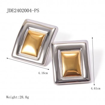 Stainless Steel Rectangular Color Blocking Earrings