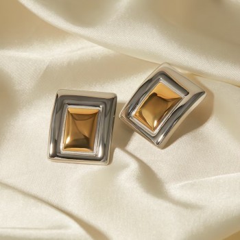 Stainless Steel Rectangular Color Blocking Earrings