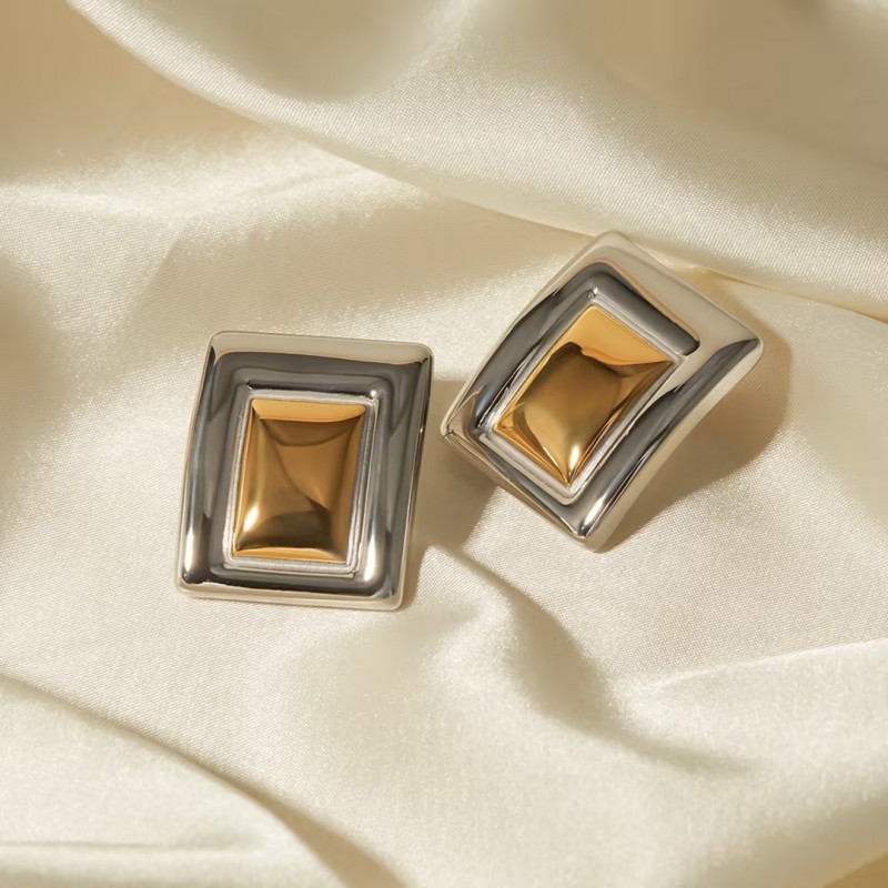 Stainless Steel Rectangular Color Blocking Earrings 