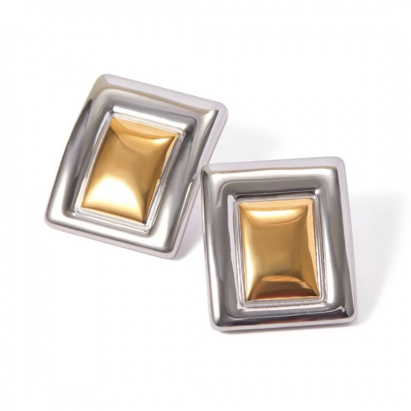 Stainless Steel Rectangular Color Blocking Earrings 