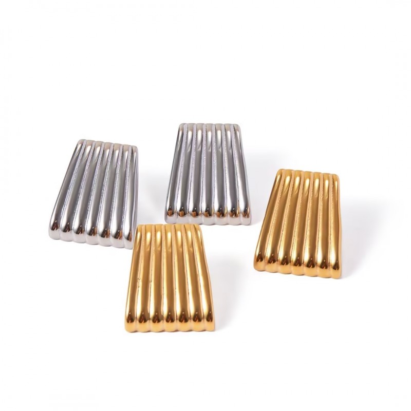 Stainless Steel Striped Trapezoidal Earrings With Unique Lines 