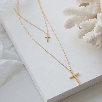 Simple Double-layer Cross Necklace Sweater Chain Stacking to Wear European and American Fashion