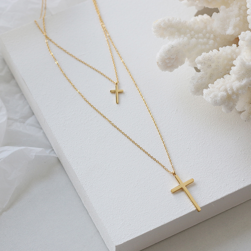 Simple Double-layer Cross Necklace Sweater Chain Stacking to Wear European and American Fashion 