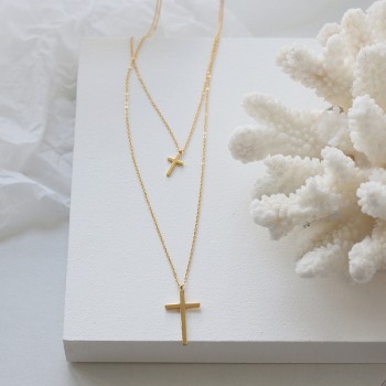 Simple Double-layer Cross Necklace Sweater Chain Stacking to Wear European and American Fashion