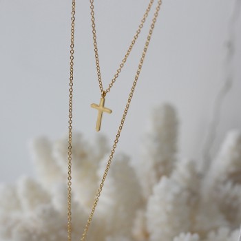 Simple Double-layer Cross Necklace Sweater Chain Stacking to Wear European and American Fashion