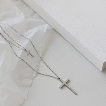 Simple Double-layer Cross Necklace Sweater Chain Stacking to Wear European and American Fashion