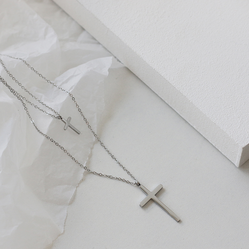 Simple Double-layer Cross Necklace Sweater Chain Stacking to Wear European and American Fashion 