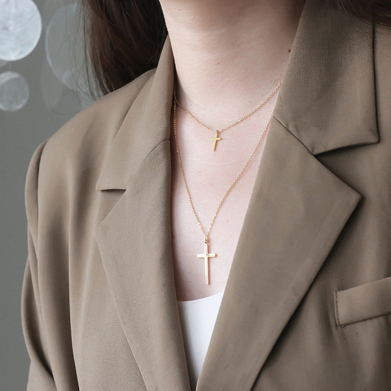 Simple Double-layer Cross Necklace Sweater Chain Stacking to Wear European and American Fashion 