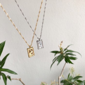 Square Tin Foil Water Wave Chain Necklace Short Clavicle Chain 