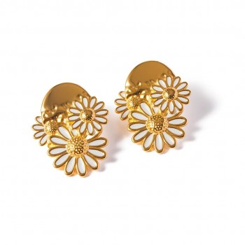 18k Gold Stainless Oil Drop White Oil Drop Small Daisy Earring 