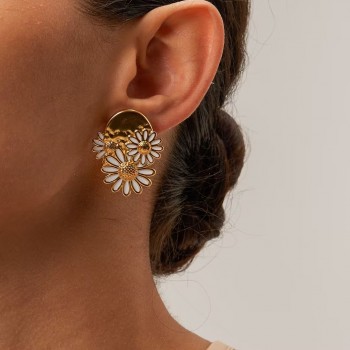 18k Gold Stainless Oil Drop White Oil Drop Small Daisy Earring