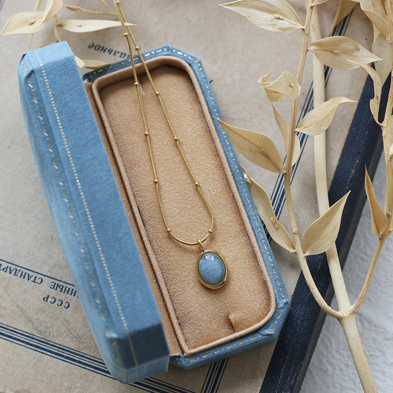 Star Sea Blue Oval Aquamarine Necklace Clavicle Chain 