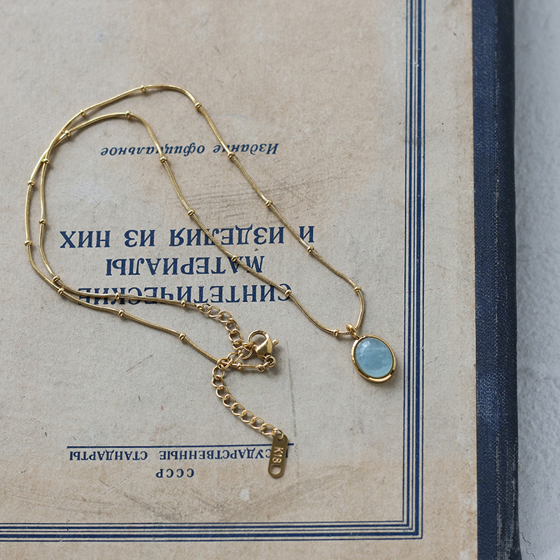 Star Sea Blue Oval Aquamarine Necklace Clavicle Chain 