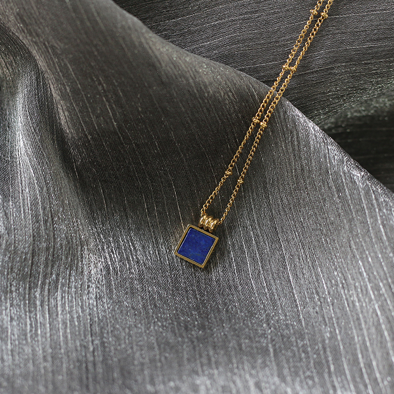 Ins Lapis Lazuli French Small Square William Royal Blue Necklace Clavicle Chain 