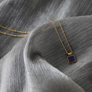 Ins Lapis Lazuli French Small Square William Royal Blue Necklace Clavicle Chain