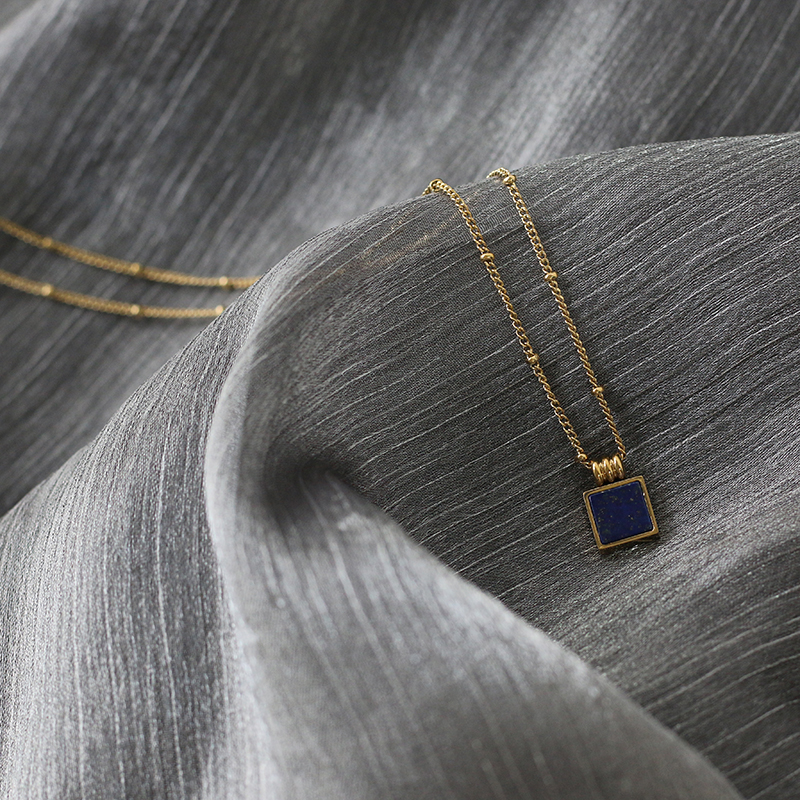 Ins Lapis Lazuli French Small Square William Royal Blue Necklace Clavicle Chain 