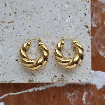 Heavy Solid Croissant Twist Earrings 