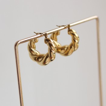 Heavy Solid Croissant Twist Earrings 