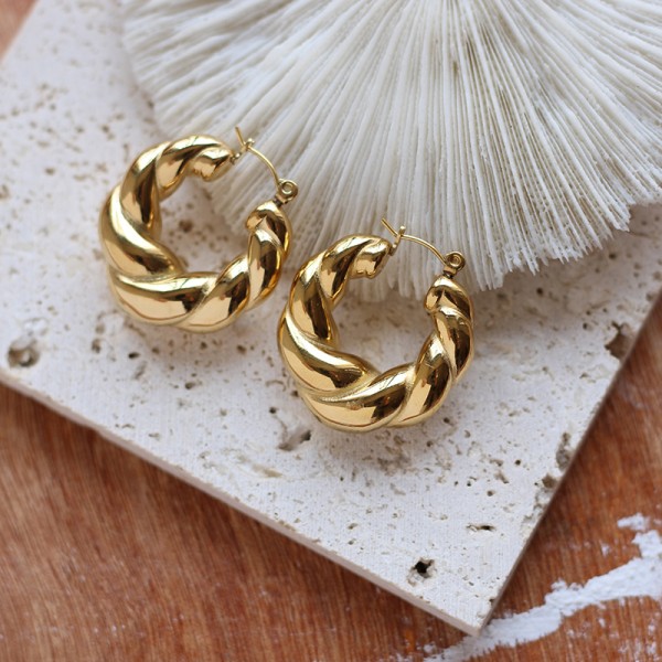 Heavy Solid Croissant Twist Earrings 