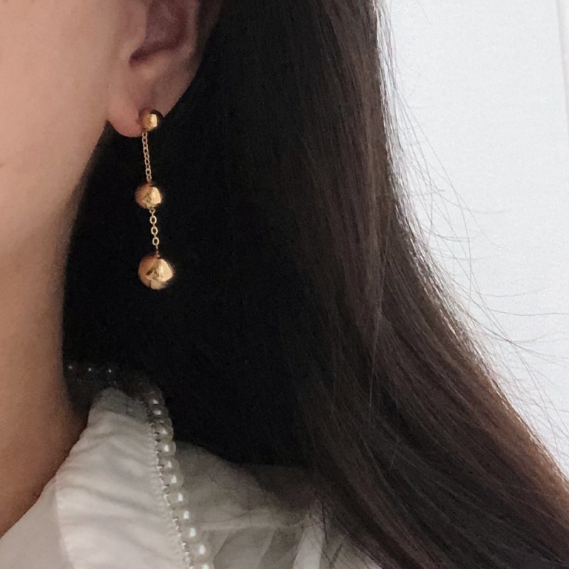 Smooth Metal Ball Stud Ear Buckle Tassel Earring 