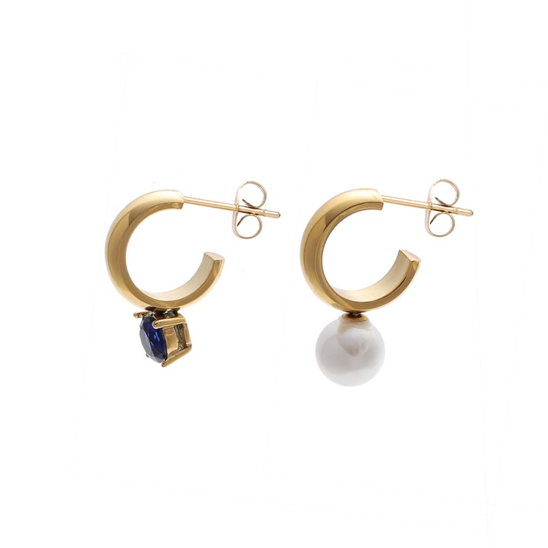 Klein Blue Diamond Asymmetric Pearl Stud Earrings 