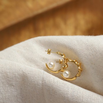 Vintage Vacation Style Conch Fossil Pearl Stud Earrings