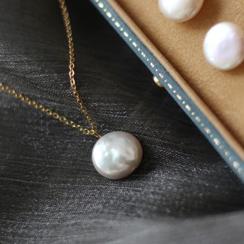 Summer Freshwater Pearl Flat Round Button Pearl Necklace 