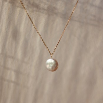 Summer Freshwater Pearl Flat Round Button Pearl Necklace 