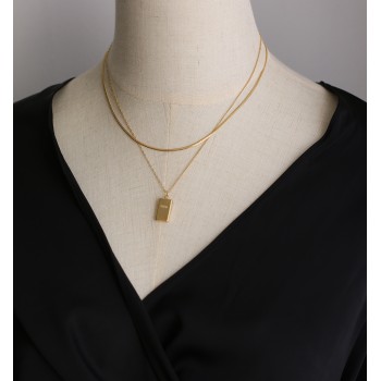 Snake Bone Chain Double Layer Gold Bar Gold Block Square Brick Necklace Short Chain