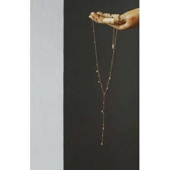 Elongated Neck Design Y-shaped Tassel Long Chain Gold Bead Gold Ball Necklace