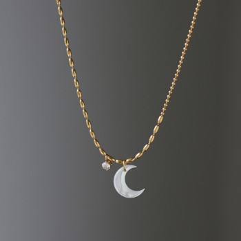 Natural White Shell mother-of-pearl Moon Claw Diamond Crescent Stitching Bead Necklace