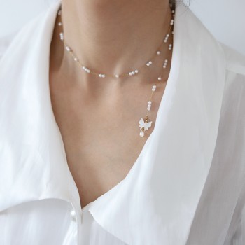 Shell Bow Pearl Fringed Y-Shape Variety Necklace