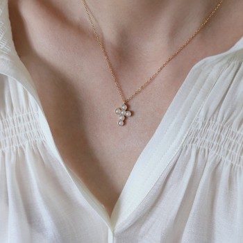 Vintage Pearl Cross Necklace