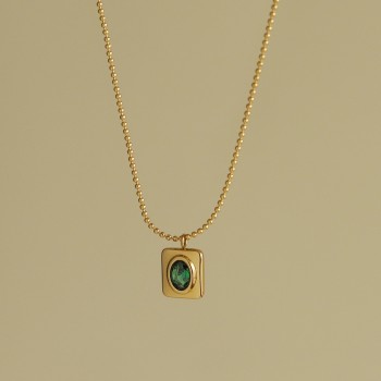 Green Diamond Square Necklace Round Bead Clavicle Chain 