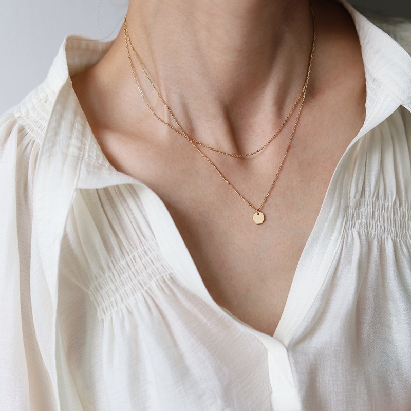 Geometric Hexagon Necklace Double Clavicle Chain 