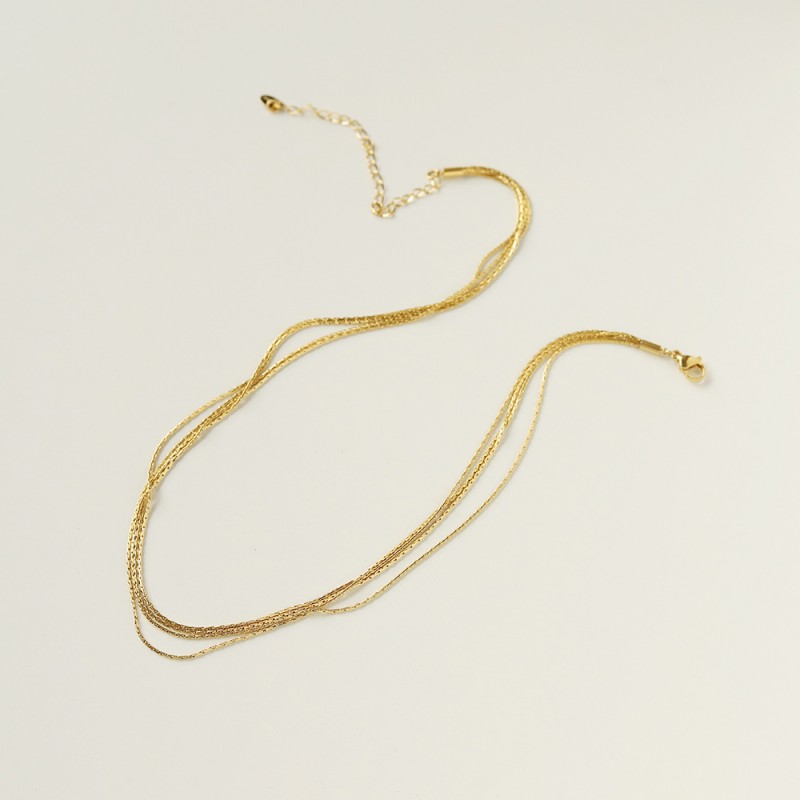 Silk Slip Gold Thread Necklace Multi-Layer Clavicle Chain 