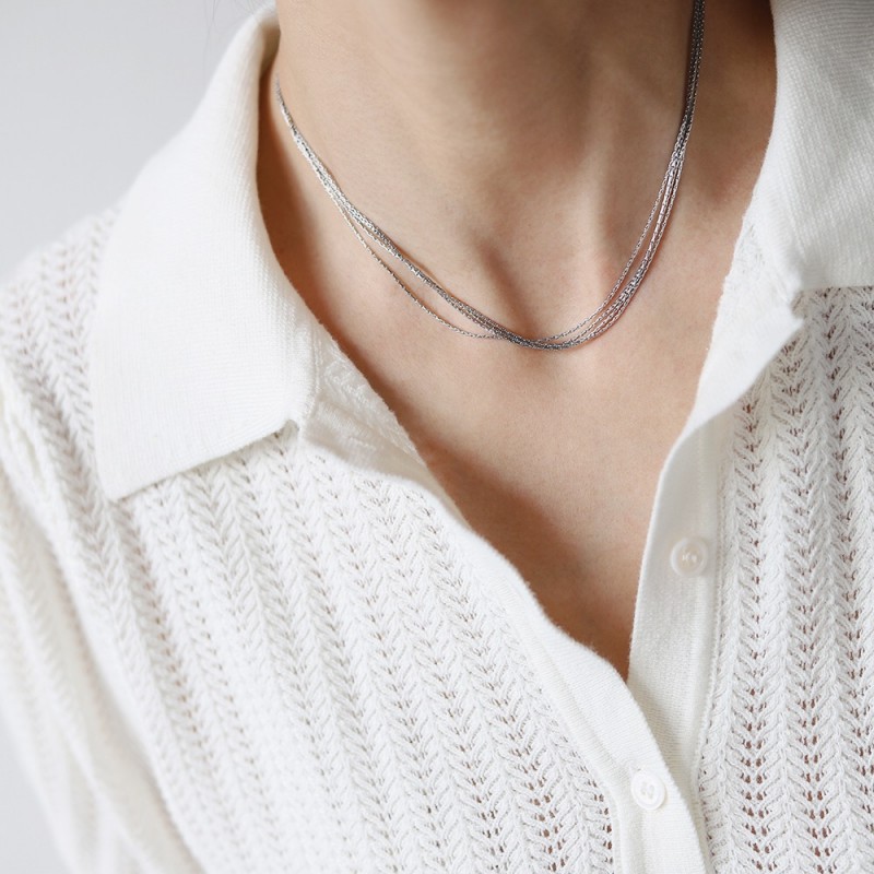 Silk Slip Gold Thread Necklace Multi-Layer Clavicle Chain 