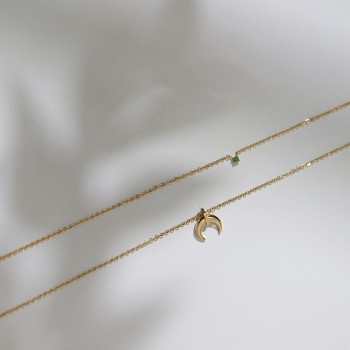 Green Diamond Horn Crescent Moon Double Layered Moon Chain