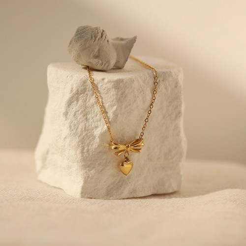 Korean Style Bowknot Heart Sweet Necklace Clavicle Chain