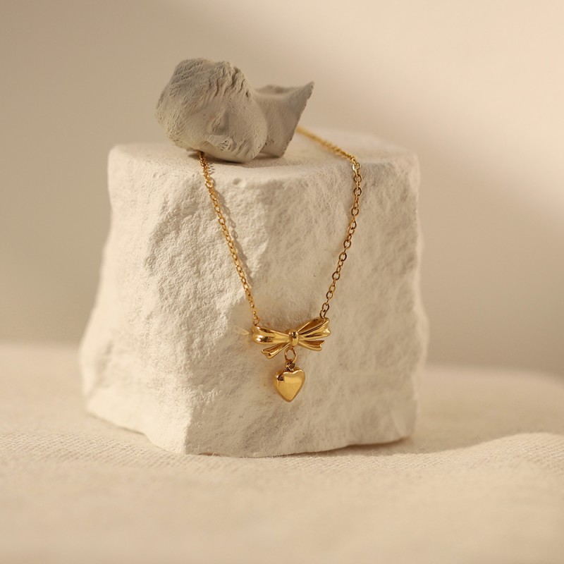 Korean Style Bowknot Heart Sweet Necklace Clavicle Chain 