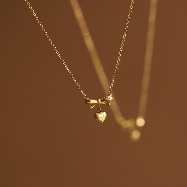 Korean Style Bowknot Heart Sweet Necklace Clavicle Chain