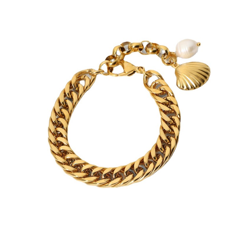 Stainless steel pearl bracelet 18k gold plated Cuban chain 