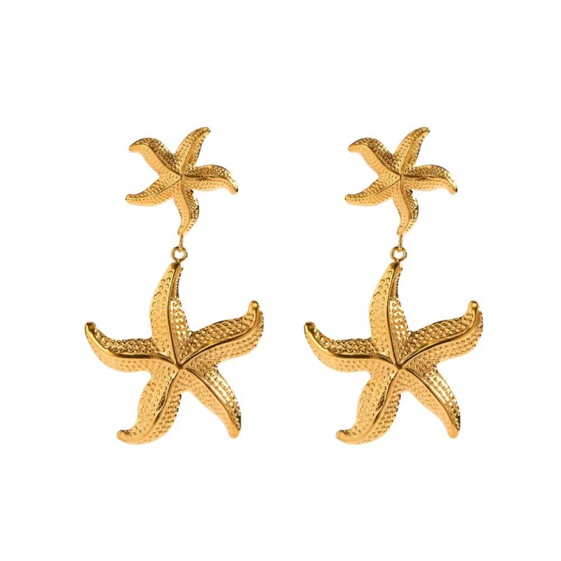 Stainless Steel Starfish Pendant Earrings 