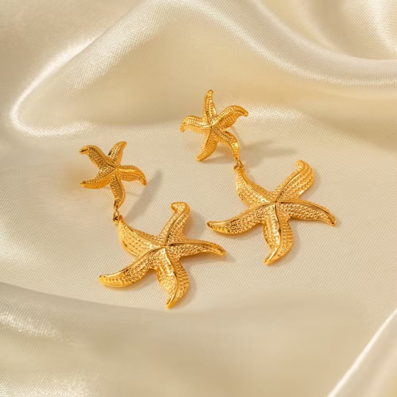 Stainless Steel Starfish Pendant Earrings 