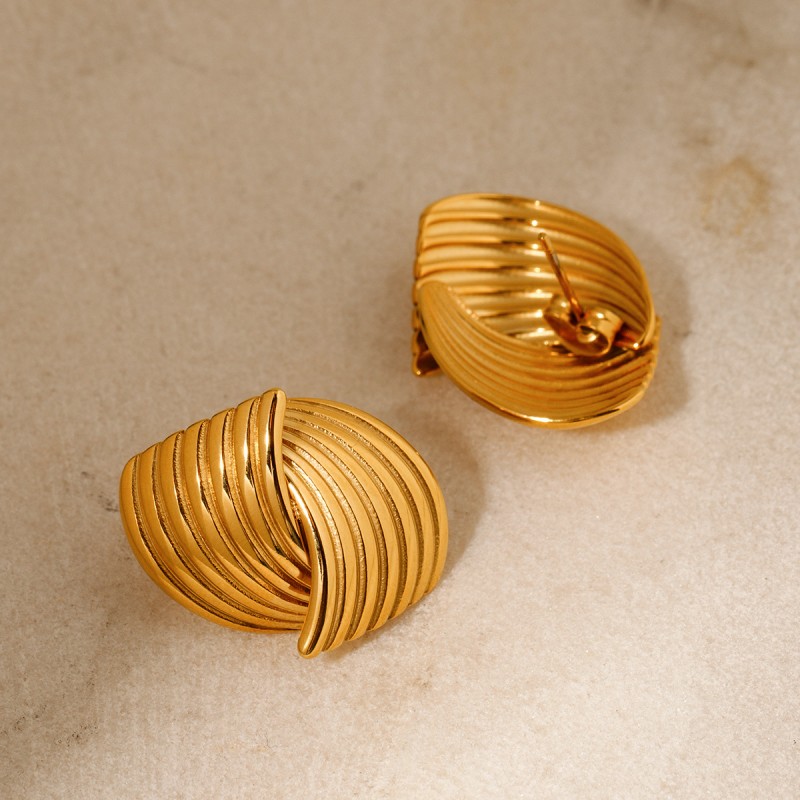 Stainless Steel Stripe Textured Staggered Earrings 