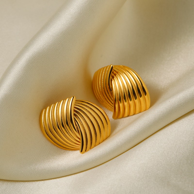 Stainless Steel Stripe Textured Staggered Earrings