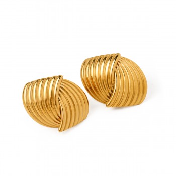 Stainless Steel Stripe Textured Staggered Earrings